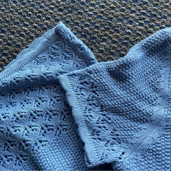 Absolutely Famous Light Blue Short Sleeve Knit Crochet Maxi Bodycon Dress - Picture 4 of 10